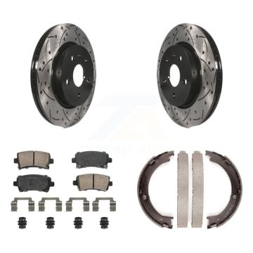 Rear Disc Drilled & Slotted Rotors Ceramic Pads Parking Brake Shoes Kit For Cadillac XTS KDA-103442