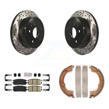 Rear Disc Drilled & Slotted Rotors Ceramic Pads Parking Shoes Kit For Chevrolet Equinox KDA-103452