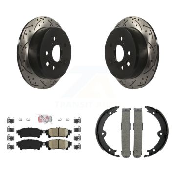 Rear Disc Drilled & Slotted Rotors Ceramic Pads Parking Brake Shoes Kit For Lexus IS250 KDA-103456