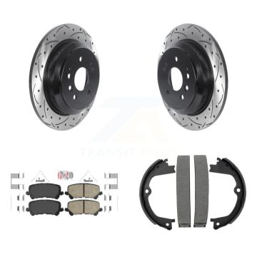 Rear Disc Drilled & Slotted Rotors Ceramic Pads Parking Brake Shoes Kit For Honda Pilot KDA-103481