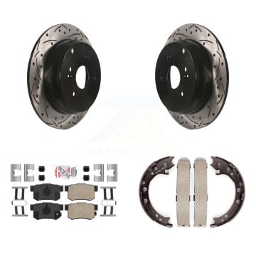 Rear Disc Drilled & Slotted Rotors Ceramic Pads And Parking Brake Shoes Kit For Acura RDX KDA-103484