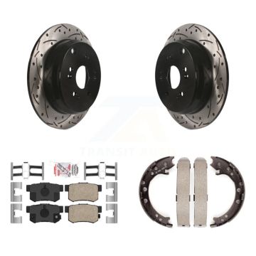 Rear Disc Drilled & Slotted Rotors Ceramic Pads And Parking Brake Shoes Kit For Acura RDX KDA-103485