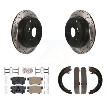 Rear Disc Drilled & Slotted Rotors Ceramic Pads Parking Shoes Kit For 05-06 Honda CR-V KDA-103486