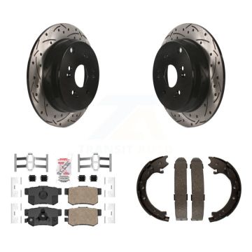 Rear Disc Drilled & Slotted Rotors Ceramic Pads Parking Shoes Kit For 05-06 Honda CR-V KDA-103487