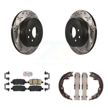 Rear Disc Drilled & Slotted Rotors Ceramic Pads Parking Shoes Kit For Nissan LEAF Juke KDA-103488