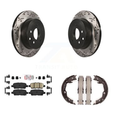 Rear Disc Drilled & Slotted Rotors Ceramic Pads Parking Shoes Kit For Nissan LEAF Juke KDA-103489