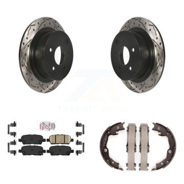 Rear Disc Drilled & Slotted Rotors Ceramic Pads Parking Shoes Kit For Nissan Sentra Juke KDA-103494