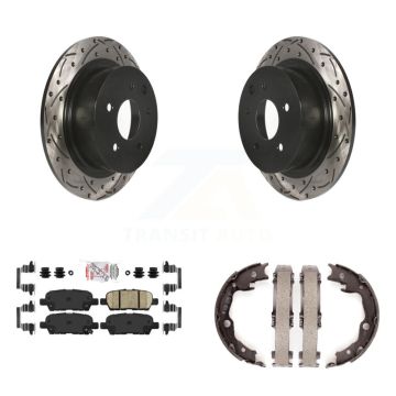 Rear Disc Drilled & Slotted Rotors Ceramic Pads Parking Shoes Kit For Nissan Sentra Juke KDA-103495