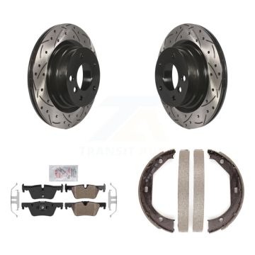 Rear Disc Drilled & Slotted Rotors Semi-Metallic Pads And Parking Shoes Kit For BMW 328i KDA-103499