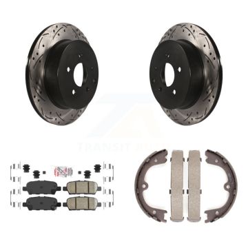 Rear Disc Drilled & Slotted Rotors Ceramic Pads Parking Shoes Kit For Nissan Murano JX35 KDA-103501