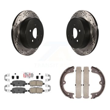 Rear Disc Drilled & Slotted Rotors Ceramic Pads Parking Shoes Kit For 09-12 INFINITI FX35 KDA-103502