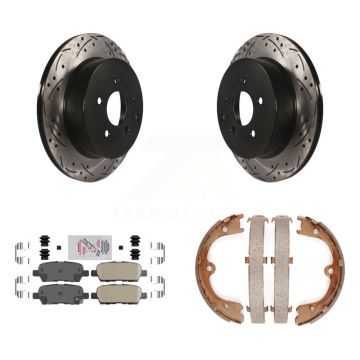 Rear Disc Drilled & Slotted Rotors Ceramic Pads Parking Shoes Kit For INFINITI FX35 Quest KDA-103507