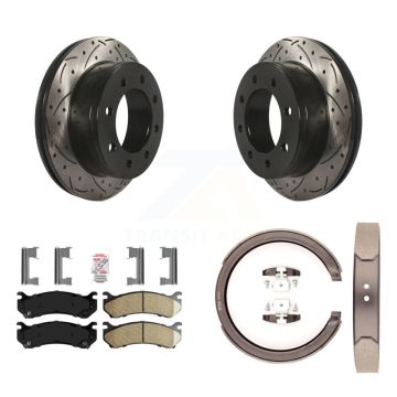 Rear Disc Drilled & Slotted Rotors Ceramic Pads Parking Shoes Kit For GMC Sierra 2500 XL KDA-103528