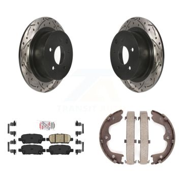 Rear Disc Drilled & Slotted Rotors Ceramic Pads Parking Brake Shoes Kit For Nissan Altima KDA-103530