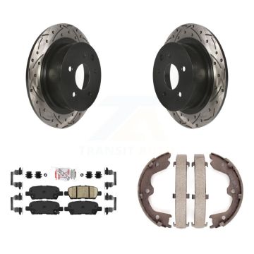 Rear Disc Drilled & Slotted Rotors Ceramic Pads Parking Brake Shoes Kit For Nissan Altima KDA-103531