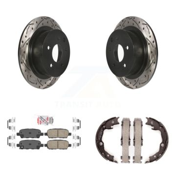 Rear Disc Drilled & Slotted Rotors Ceramic Pads Parking Brake Shoes Kit For Nissan Sentra KDA-103533