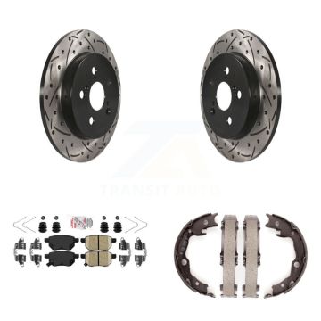 Rear Disc Drilled & Slotted Rotors Ceramic Pads Parking Shoes Kit For Toyota Matrix Vibe KDA-103540
