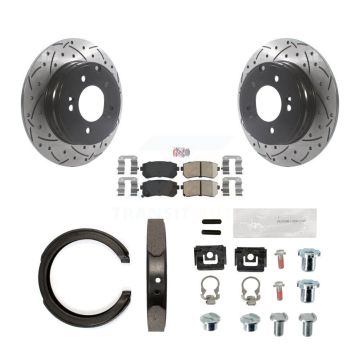 Rear Disc Drilled & Slotted Rotors Ceramic Pads Parking Shoes Hardware Kit For Hyundai KDA-103562