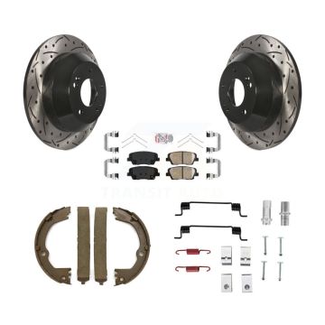 Rear Disc Drilled & Slotted Rotors Ceramic Pads Parking Shoes Hardware Kit For Hyundai Fe KDA-103565