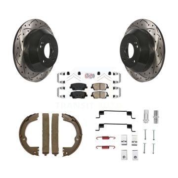 Rear Disc Drilled & Slotted Rotors Ceramic Pads Parking Shoes Hardware Kit For Hyundai Fe KDA-103566