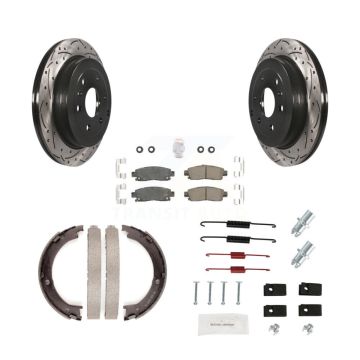 Rear Disc Drilled & Slotted Rotors Ceramic Pads Parking Shoes Hardware Kit For GMC Acadia KDA-103609