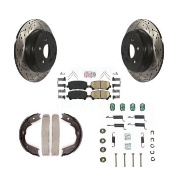 Rear Disc Drilled & Slotted Rotors Ceramic Pads Parking Shoes Hardware Kit For Honda MDX KDA-103612