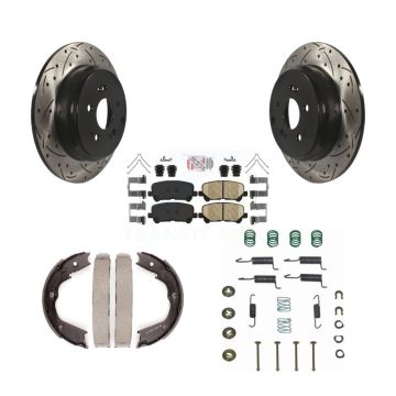 Rear Disc Drilled & Slotted Rotors Ceramic Pads Parking Shoes Hardware Kit For Honda MDX KDA-103613
