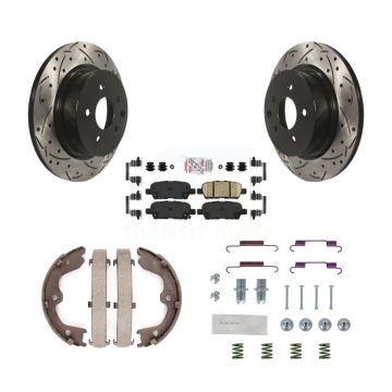 Rear Disc Drilled & Slotted Rotors Ceramic Pads Parking Shoes Hardware Kit For Nissan G25 KDA-103670