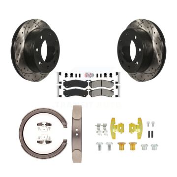 Rear Disc Drilled & Slotted Rotors Semi-Metallic Pads Parking Shoes Hardware Kit For 1500 KDA-103704