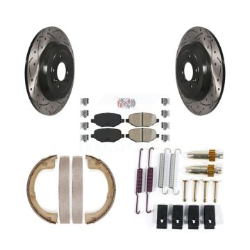 Rear Disc Drilled & Slotted Rotors Ceramic Pads Parking Brake Shoes And Hardware Kit For KDA-103719
