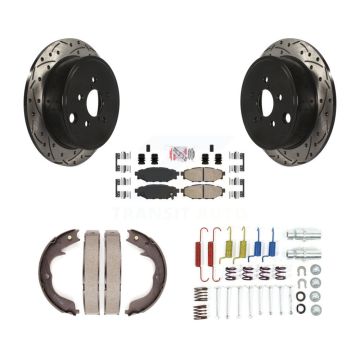 Rear Disc Drilled & Slotted Rotors Ceramic Pads Parking Shoes And Hardware Kit For Subaru KDA-103726