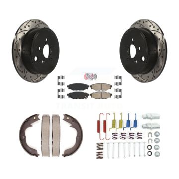 Rear Disc Drilled & Slotted Rotors Ceramic Pads Parking Shoes And Hardware Kit For Subaru KDA-103727