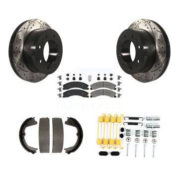 Rear Disc Drilled & Slotted Rotors Semi-Metallic Pads Parking Shoes Hardware Kit For 2500 KDA-103746
