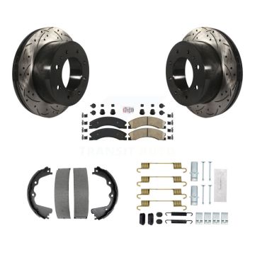 Rear Disc Drilled & Slotted Rotors Ceramic Pads Parking Shoes Hardware Kit For GMC Sierra KDA-103748