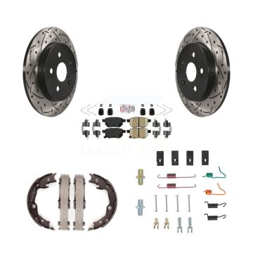 Rear Disc Drilled & Slotted Rotors Ceramic Pads Parking Shoes And Hardware Kit For Toyota KDA-103761