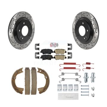 Rear Disc Drilled & Slotted Rotors Ceramic Pads Parking Shoes Hardware Kit For Kia Optima KDA-103791