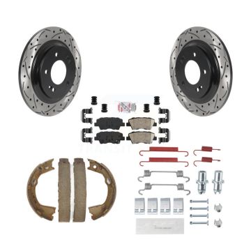 Rear Disc Drilled & Slotted Rotors Ceramic Pads Parking Shoes Hardware Kit For Hyundai KDA-103793