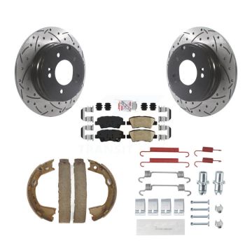Rear Disc Drilled & Slotted Rotors Ceramic Pads Parking Shoes Hardware Kit For Kia Optima KDA-103796