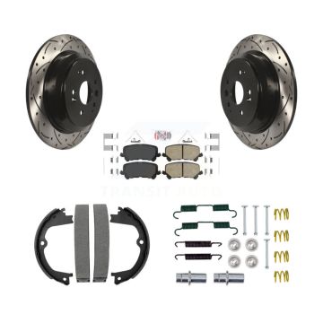 Rear Disc Drilled & Slotted Rotors Ceramic Pads Parking Shoes Hardware Kit For Acura MDX KDA-103822