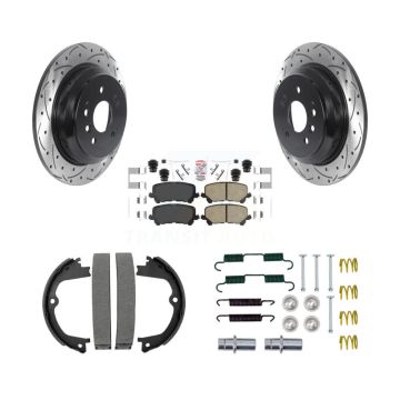 Rear Disc Drilled & Slotted Rotors Ceramic Pads Parking Shoes And Hardware Kit For Honda KDA-103823