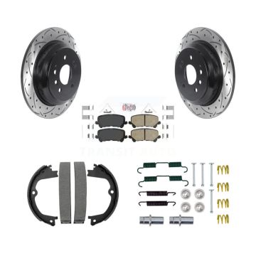 Rear Disc Drilled & Slotted Rotors Ceramic Pads Parking Shoes And Hardware Kit For Honda KDA-103824