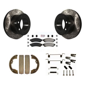 Rear Disc Drilled & Slotted Rotors Semi-Metallic Pads Parking Shoes Hardware Kit For Ford KDA-103850
