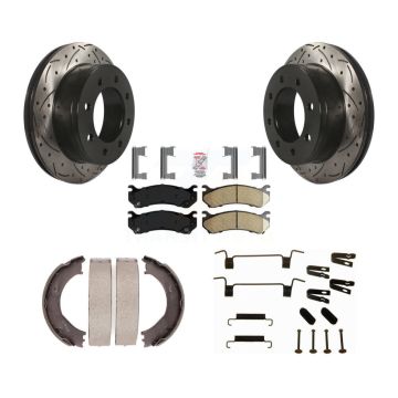 Rear Disc Drilled & Slotted Rotors Ceramic Pads Parking Shoes Hardware Kit For Chevrolet KDA-103855