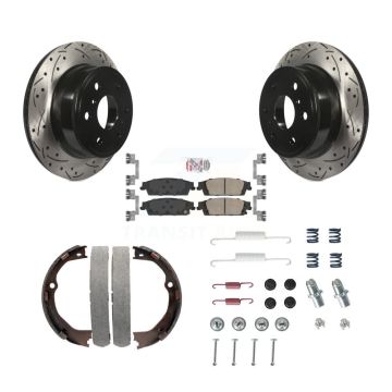 Rear Disc Drilled & Slotted Rotors Ceramic Pads Parking Shoes Hardware Kit For GMC Sierra KDA-103871