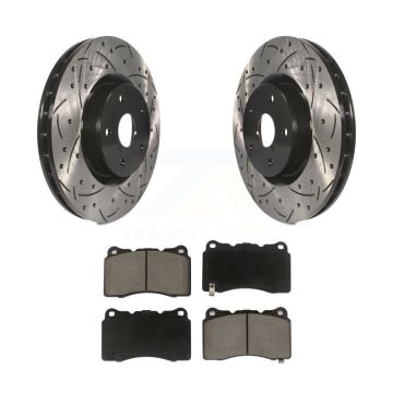 Front Coated Drilled Slotted Disc Brake Rotors Ceramic Pad Kit For Subaru Impreza WRX STI KDC-100008