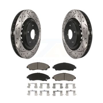Front Coated Drilled Slotted Disc Brake Rotor And Ceramic Pad Kit For 2014-2016 Acura MDX KDC-100014