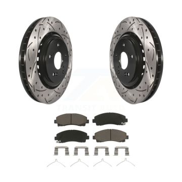 Front Coated Drilled Slotted Disc Brake Rotor And Ceramic Pad Kit For 2015-2020 Acura TLX KDC-100015