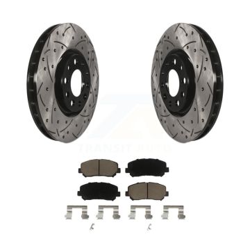 Front Coated Drilled Slotted Disc Brake Rotor Ceramic Pad Kit For Chrysler 200 Dodge Dart KDC-100022