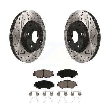 Front Coated Drilled Slotted Disc Brake Rotors And Ceramic Pads Kit For Honda Civic KDC-100031