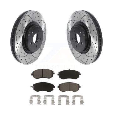 Front Coated Drilled Slotted Disc Brake Rotors And Ceramic Pads Kit For Subaru Legacy KDC-100036